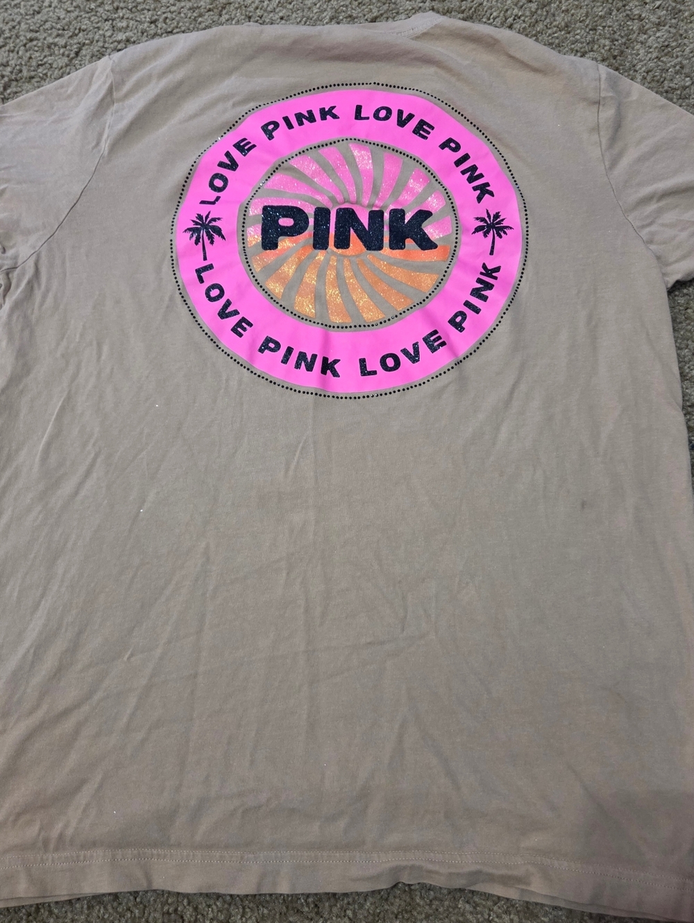 PINK Victoria's Secret Oversized Tropical Glitter Spellout Tee